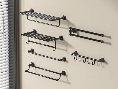 Black Bathroom Wall Mounted Storage Racks Towel Bars And Hooks 3d model