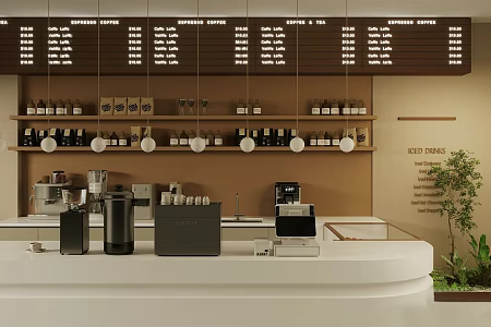 Industrial style cafe console milk tea shop workbench restaurant water bar coffee shop workbench cashier front desk bar stool coffee machine coffee grinder 3d model