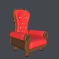 Elegant Red Single Sofa With Button Tufted Back And Comfortable Wooden Arms Design 3d model