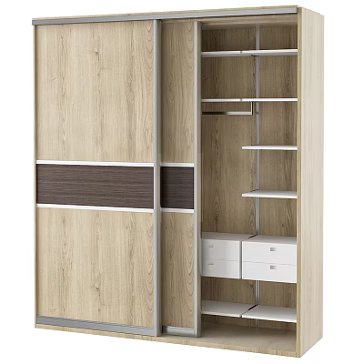 Modern Wooden Wardrobe With Sliding Doors Internal Shelves Drawers And Storage Design 3d model