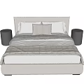 Modern Double Bed with Soft Pillows Comfortable Mattress and Black Nightstands