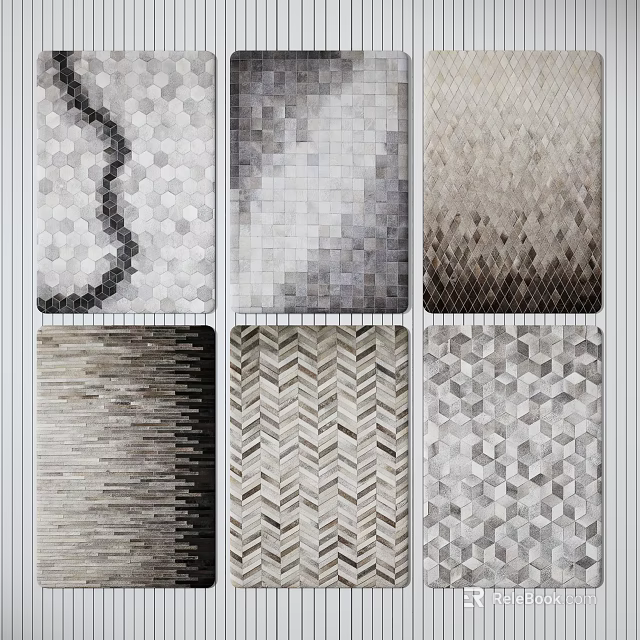 Square Rugs With Various Geometric Patterns And Modern Textured Designs 3d model