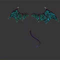 Fantasy Weapon With Bat Wings Blue Glowing Patterns And Curved Tail Design