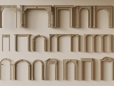 Various Decorative Arch And Door Frame Designs In Beige For Interior Design 3d model