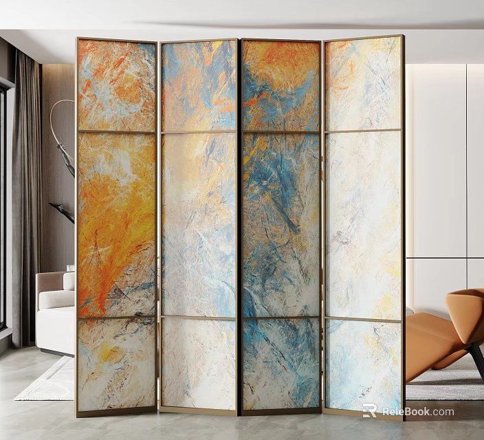 Modern Colorful Abstract Room Divider With Artistic Pattern For Interior Decor 3d model 