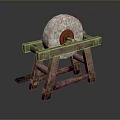 Traditional Stone Mill On Rustic Wooden Stand For Home Daily Use
