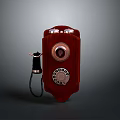 Classic Red Vintage Telephone With Wooden Case Rotary Dial Numbers And Telephone Cord