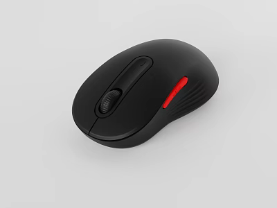 Black Wireless Computer Mouse With Red Accent Ergonomic Design And Smooth Scroll Wheel 3d model