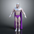 3D Rendered Armored Warrior Character With Silver Helmet Purple Cape And Muscular Build