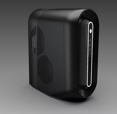 Sleek Black Tower Desktop Computer Case With Dual Ventilation Grilles And Side White Accent Strip 3d model