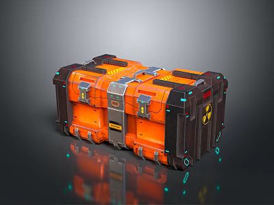 Orange And Black Metallic Container With Futuristic Glowing Accents And Lock Details 3d model
