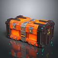 Orange And Black Metallic Container With Futuristic Glowing Accents And Lock Details