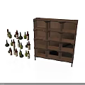 Wooden Brown Multi Tiered Wine Rack Furniture Displaying Various Wine Bottles