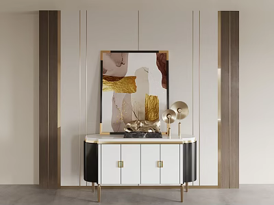 Modern Elegant Entryway Console Table With Abstract Painting And Gold Table Lamp 3d model
