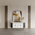 Modern Elegant Entryway Console Table With Abstract Painting And Gold Table Lamp