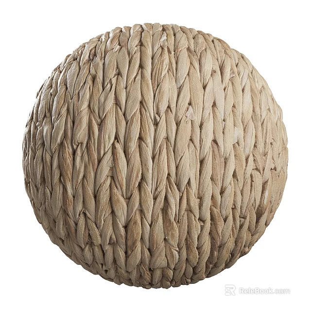 Natural Woven Round Ottoman With Beige Seagrass Material For Living Room 3d model 