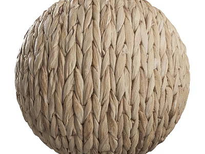Natural Woven Round Ottoman With Beige Seagrass Material For Living Room 3d model