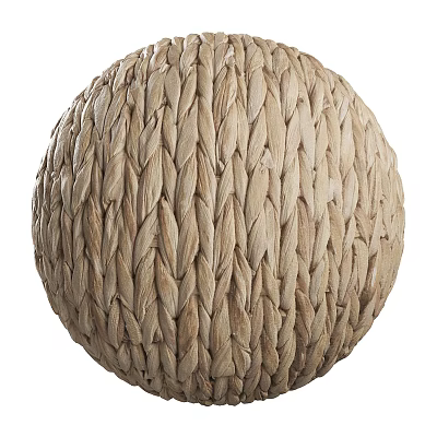 Natural Woven Round Ottoman With Beige Seagrass Material For Living Room 3d model