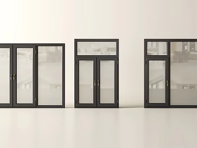 Modern Casement Windows With Black Frame And Clear Glass Panels Design 3d model