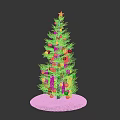 Decorated Christmas Tree With Star On Top Colorful Balls And Snow Base