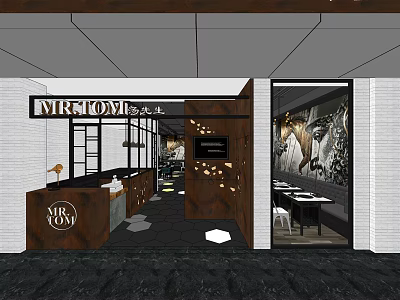 MR STONE Mall Store Modern Interior With Bar Counter Tables And Decorative Painting 3d model