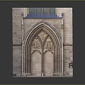 Gothic Stone Building Portal With Arched Design Blue Roof And Intricate Carvings