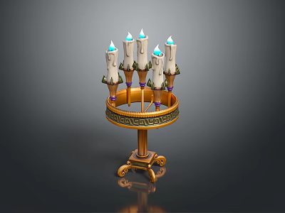 Intricate Gold Candelabra With Multiple White Candles And Decorative Base 3d model