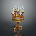 Intricate Gold Candelabra With Multiple White Candles And Decorative Base
