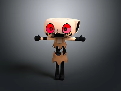 Cute Paper Cup Cartoon Character With Red Big Eyes Black Arms Legs And Beige Body 3d model