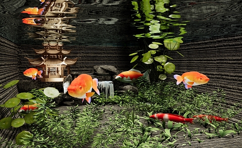 Fish tank rockery landscaping ornaments aquarium landscaping stone water grass ornamental fish tank goldfish aquarium 3d model