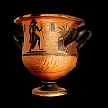 Orange Brown Ancient Greek Style Decorative Ornament Set With Two Handles And Black Figure Motifs