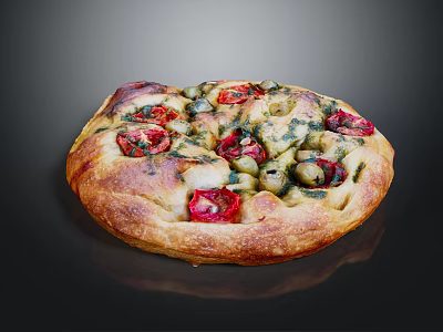 Golden Crust Pizza Topped With Cherry Tomatoes Olives And Fresh Basil 3d model