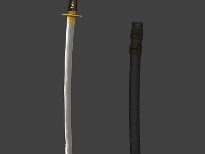 Japanese Katana Weapon With Golden Handle Metal Blade And Black Sheath 3d model