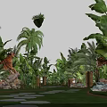 Tropical Rainforest Themed Floral Installation With Archway Green Plants And Hanging Foliage