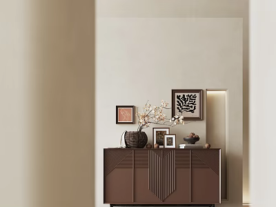 Elegant Modern Entryway Cabinet And Side Cabinet With Decorative Vase Photo Frames And Branches 3d model