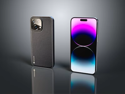 Smartphones With Leather Back Cover Camera Module And Gradient Color Screen 3d model