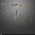 Stylish Chandeliers With Silver Gold Brown Metallic Rods And Transparent Spherical Bulbs On Dark Background Reflections