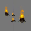 Cartoon Scene With Multiple Campfires Of Different Sizes Featuring Flames And Wood Logs