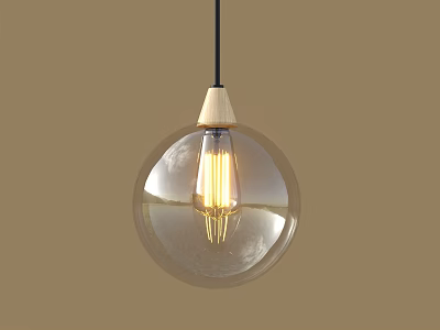 Modern Vintage Pendant Light with Transparent Glass Globe Shade Wooden Base and Vintage Filament Bulb 3d model