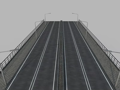 Multi Lane Asphalt Road With White Lane Markings Guardrails And Streetlights 3d model