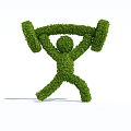 Creative Shrub Topiary Sculpture Depicting Human Lifting Barbell Shape 3d model