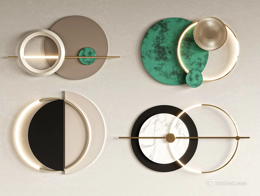 Modern Circular Wall Decor With Various Colors Golden Accents And Marble Texture 3d model 
