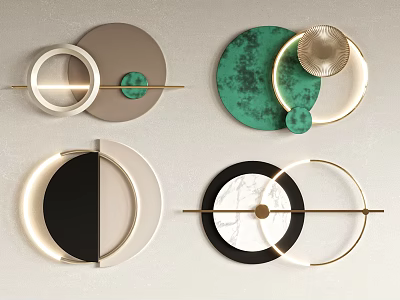 Modern Circular Wall Decor With Various Colors Golden Accents And Marble Texture 3d model