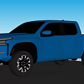 Blue Modern Pickup Truck Exterior With Black Wheels And Stylish Front Design