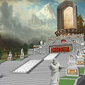 Ancient Architectural Monument With Grand Steps Stone Statues And Mountain Backdrop 3d model