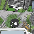 Urban Garden Landscape Design With Circular Green Area Paved Paths And High Rise Buildings