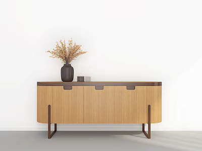 Modern Minimalist Wooden Console Table With Drawers And Vase Decorative Items 3d model