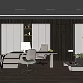 Modern Office Interior Design With Wooden Walls Desk Chair Computer And Green Plants