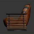 Unique Orange And Black Leather Chair With Striped Backrest And Fringed Base