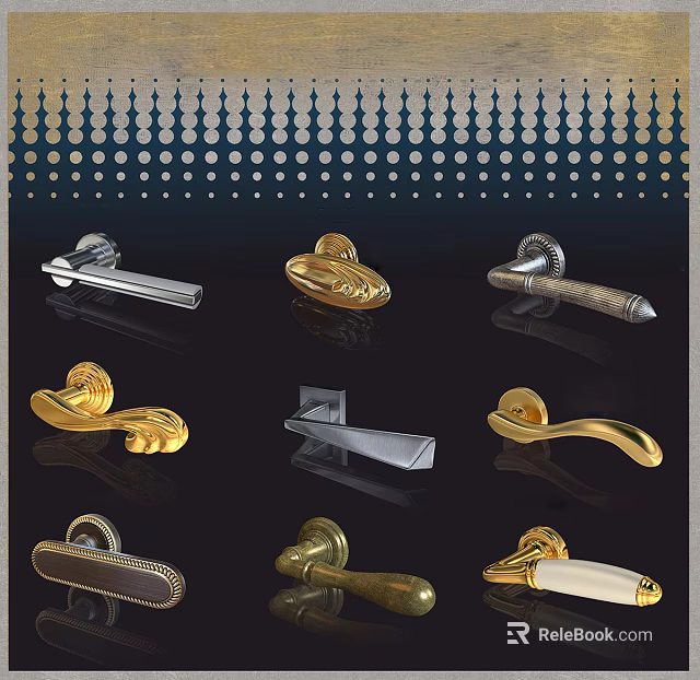 Different Types of Door Handles With Modern Vintage Gold and Silver Designs 3d model 